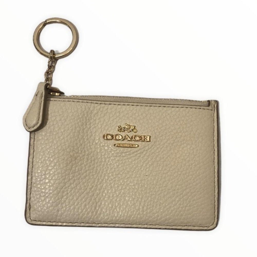 Coach creamy white key chain card holder wallet